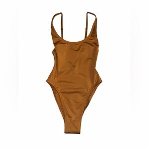 SKIMS Size XXS Almond Brown Scoop Neck One Piece Swim Suit Bathing suit NWT